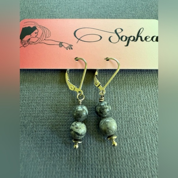 NEW Picasso Stone Variscite Pendant Semiprecious Gemstone Earring Necklace Set - Picture 3 of 7